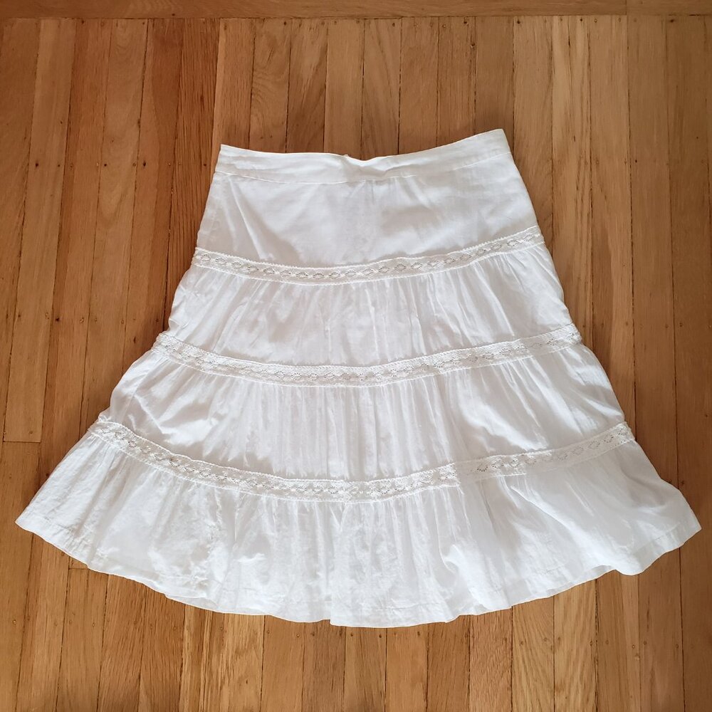 H&M White Tiered Boho Prairie Peasant Skirt Cottagecore Size 8